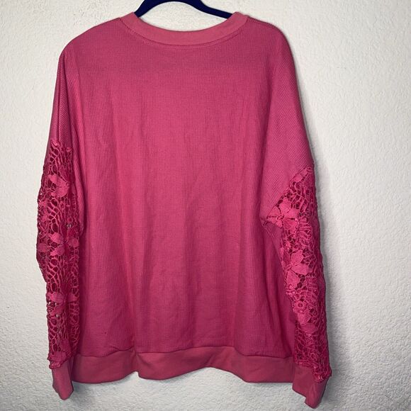 pink oversize Thermal open Crochet Arms Sweater gypsy hippie 2XL NWOT boho - Picture 5 of 6